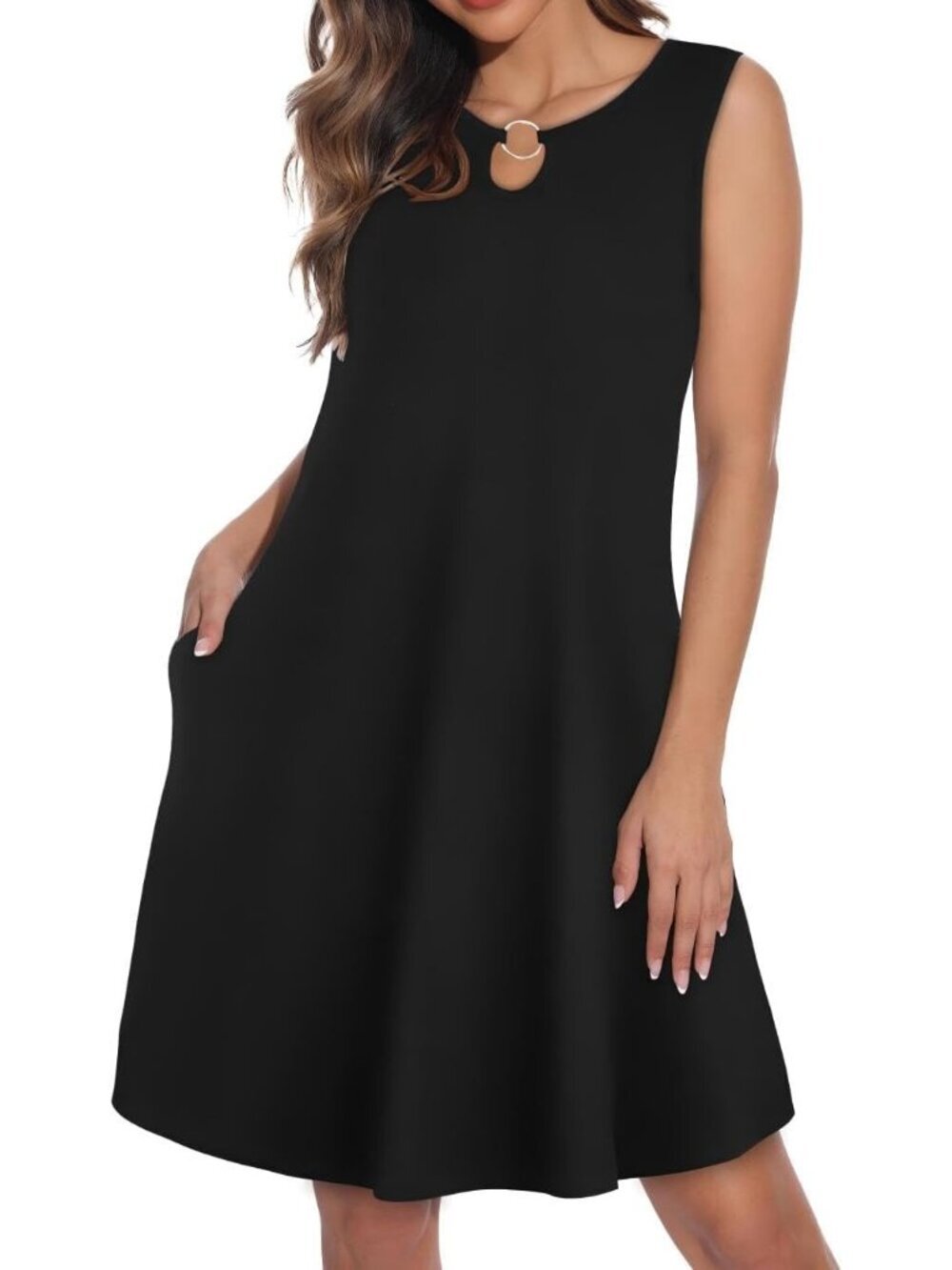 Women's Black Sleeveless Crew Neck Sundress Casual Loose Cover Up Tank Dress